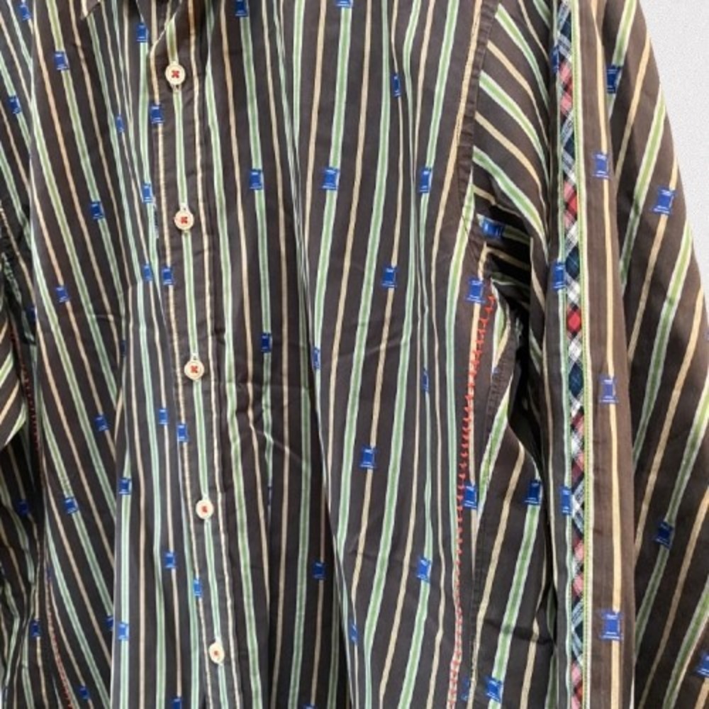 Robert Graham Chess Rook Print Men's Striped Button Down Casual Cotton Medium - Picture 2 of 6